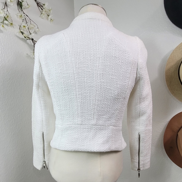 ZARA TRAFALUC TWEED WHITE ZIPPER BLAZER - Picture 15 of 16